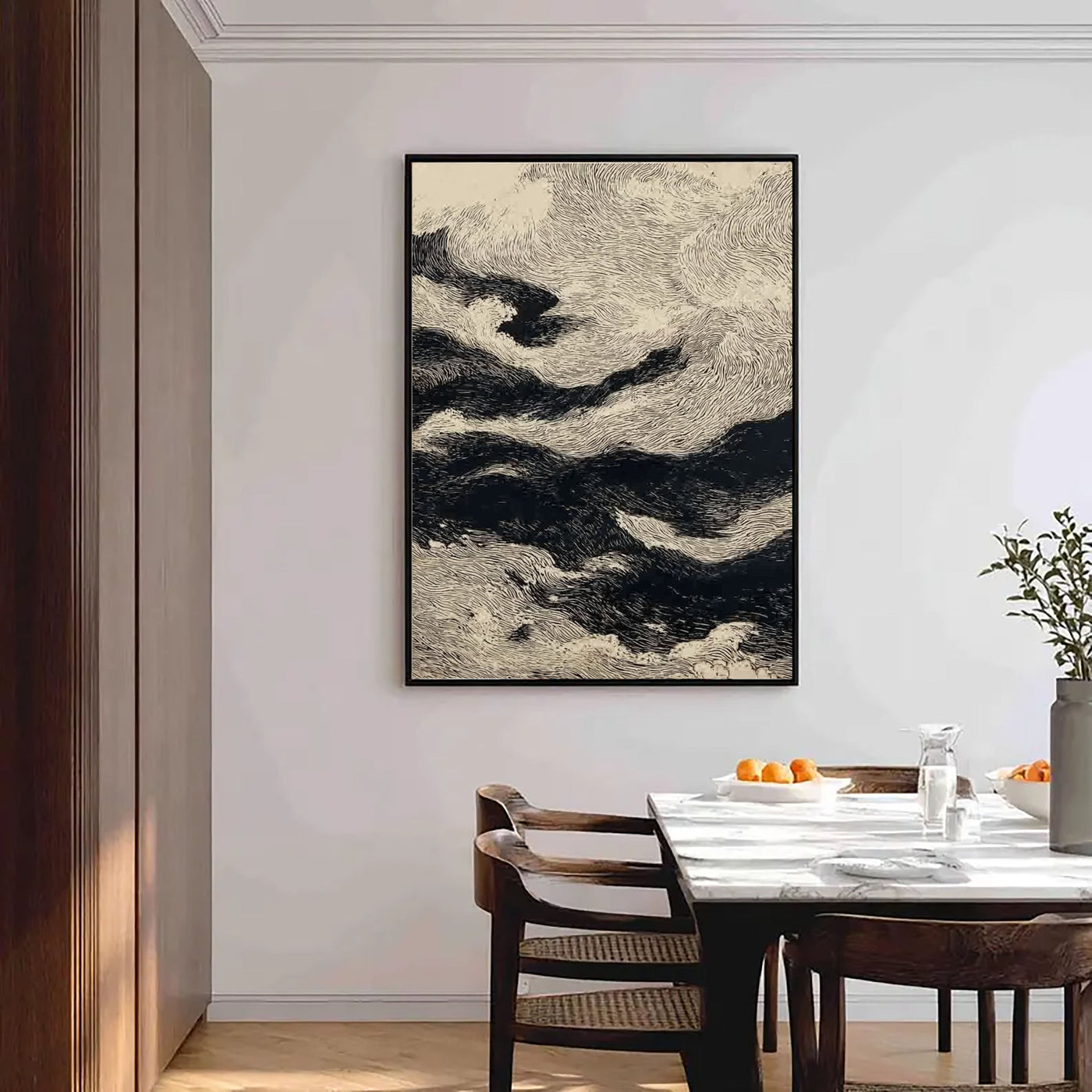 Dynamic Wave Line Art | Black Beige