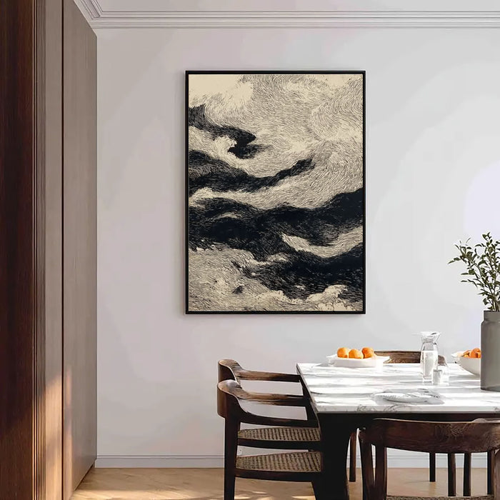 Dynamic Wave Line Art | Black Beige