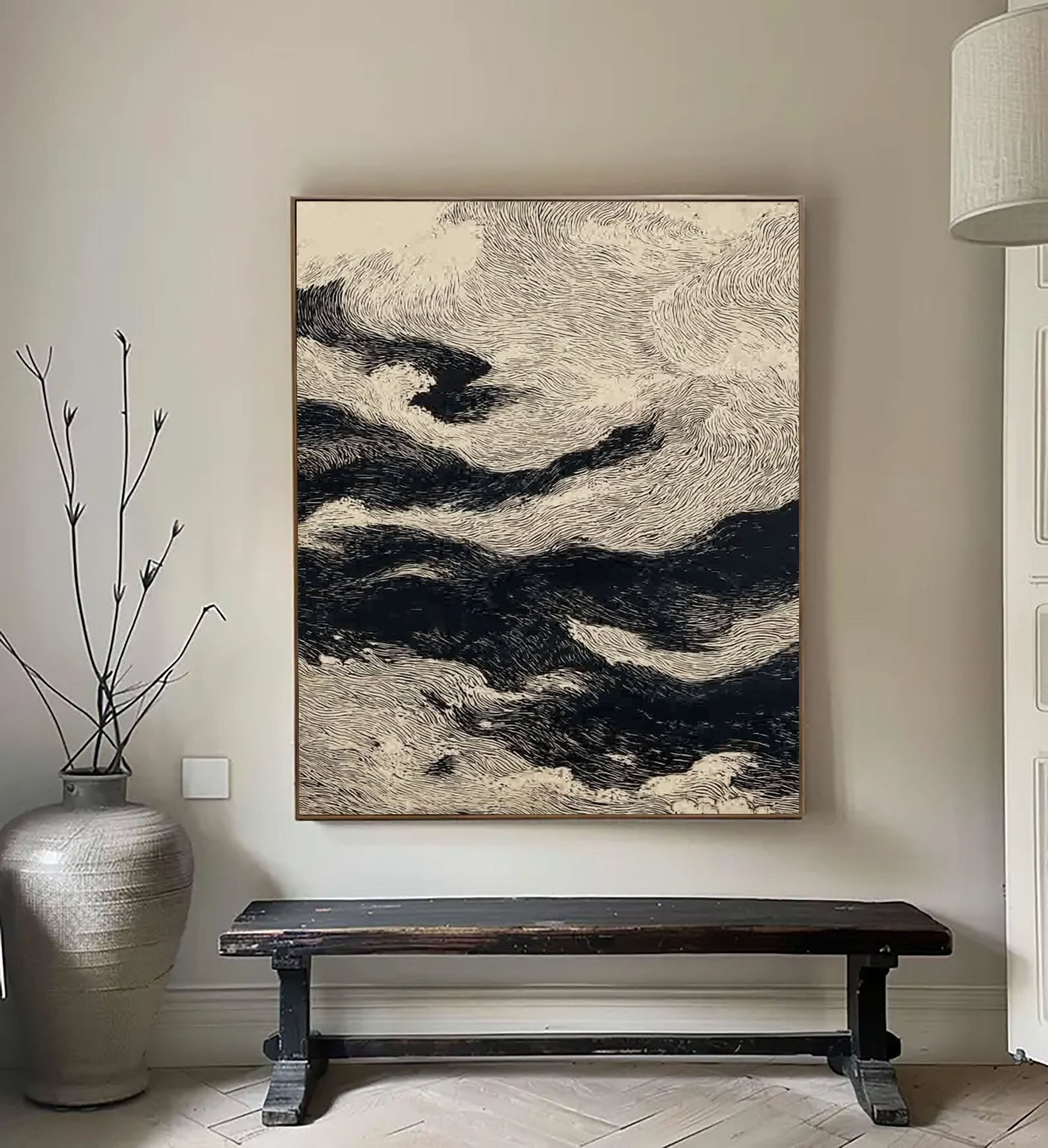 Dynamic Wave Line Art | Black Beige