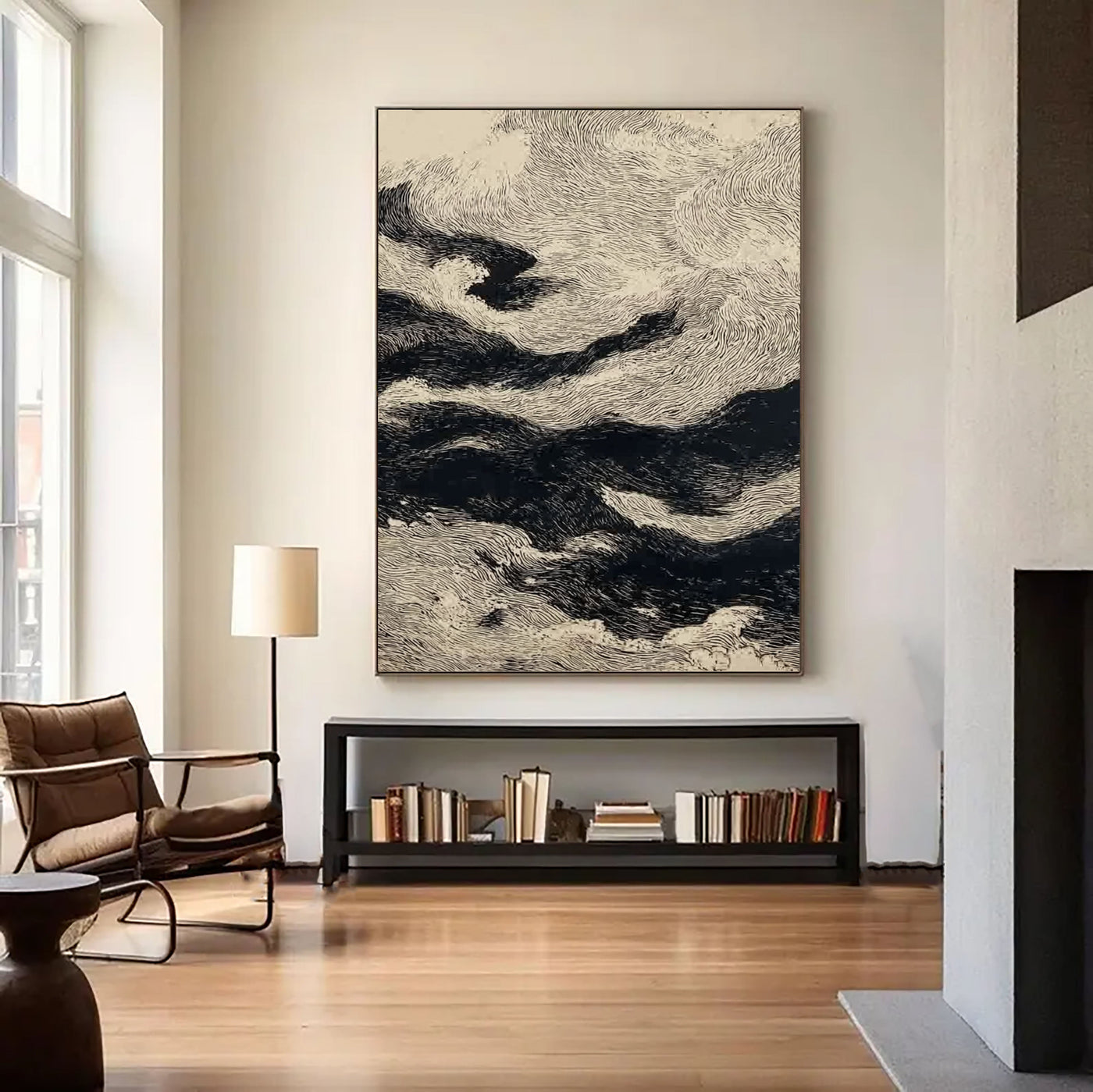 Dynamic Wave Line Art | Black Beige