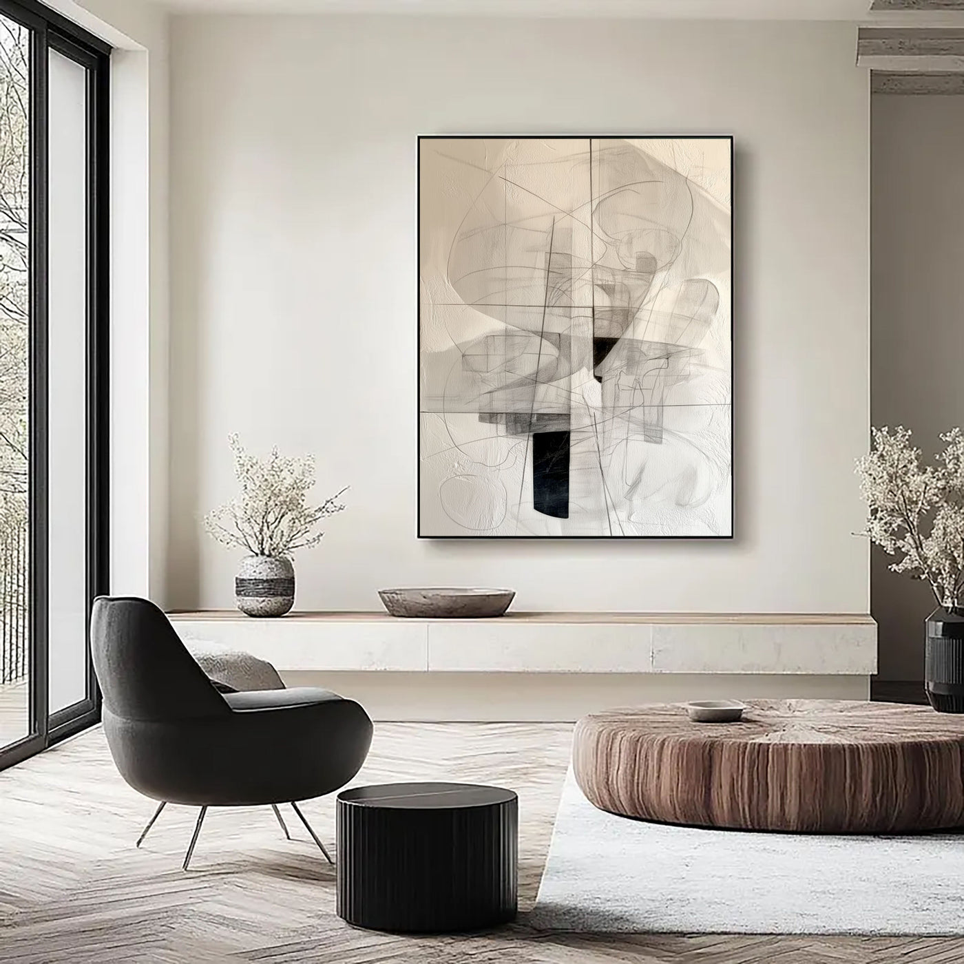 Textured Linear Abstract | Black White