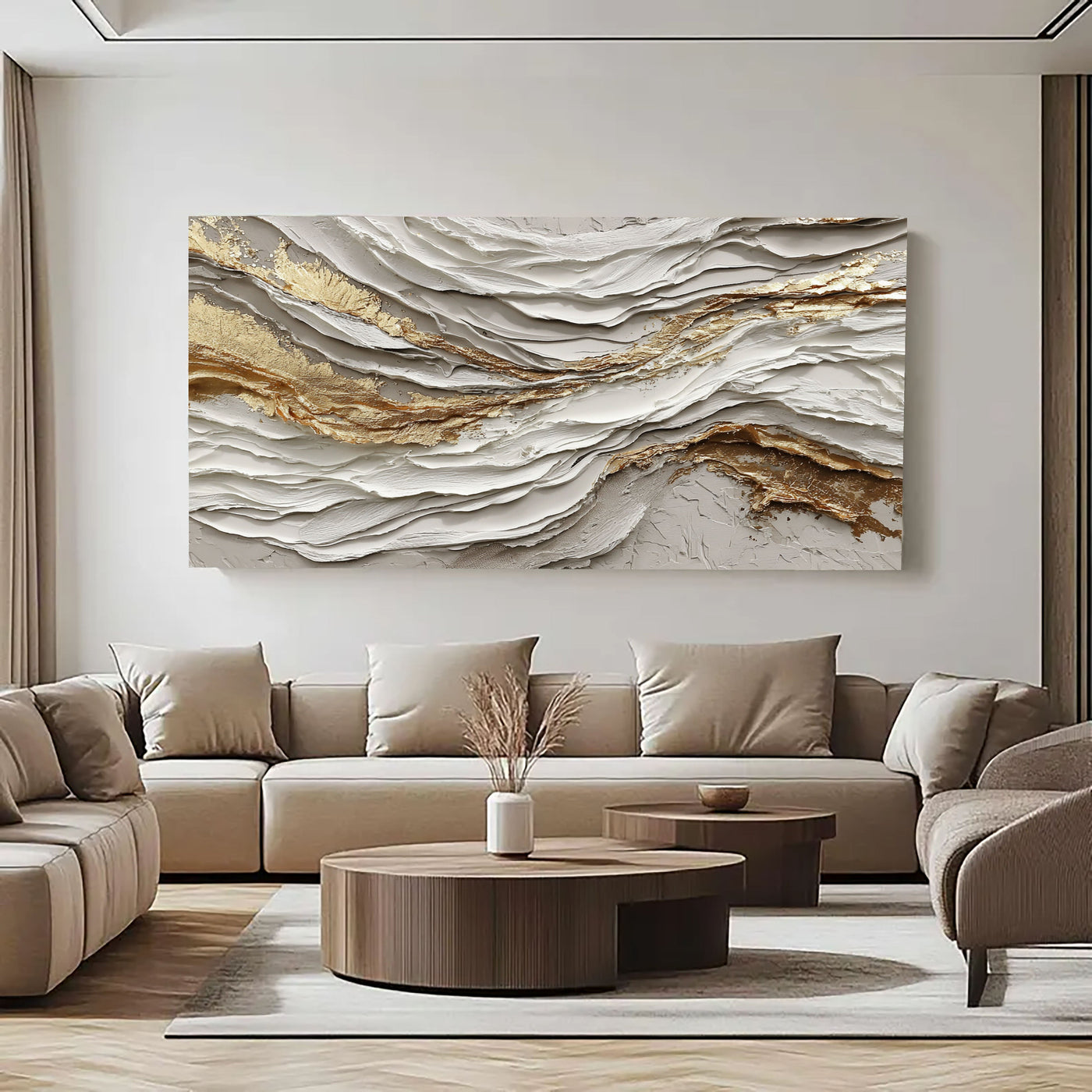 Textured Ivory Currents | Gilded Streaks