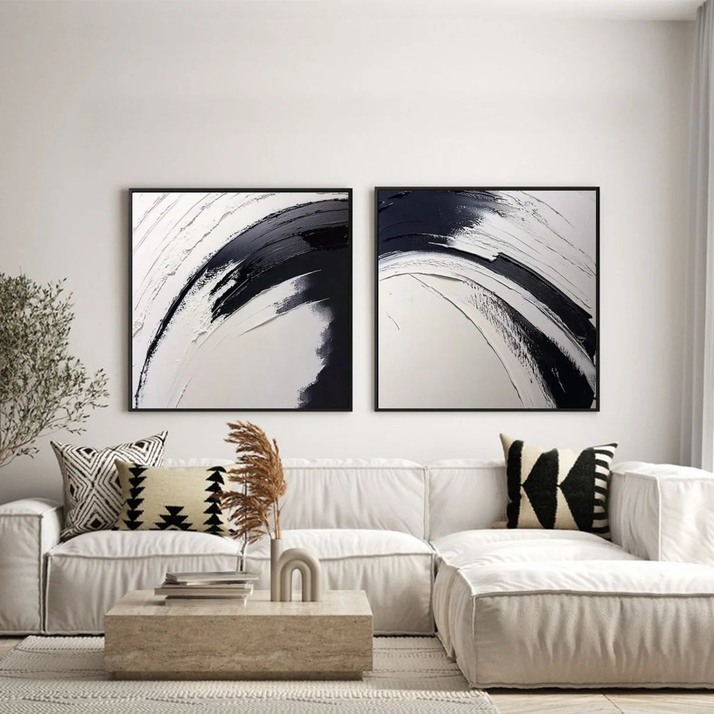 Black and White Minimalist Textured Wall Art Set of 2 #MT134