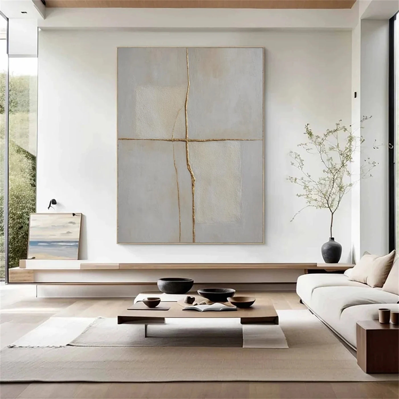 Beige and Grey Minimalist Plaster Textured Wall Art #MT143