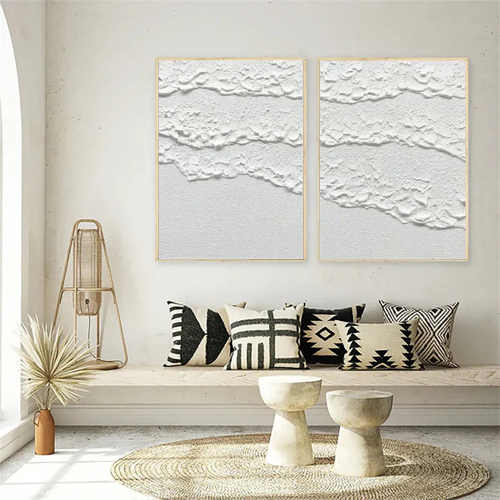 White Minimalist Textured Wall Art Set of 2 #MT075