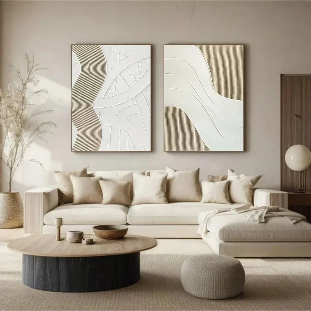 White Minimalist Textured Wall Art Set of 2 #MT028