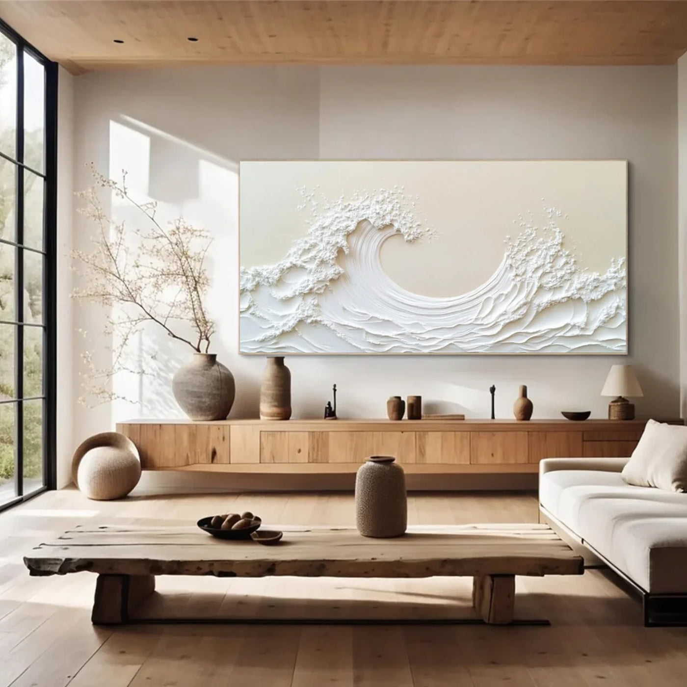 White and Beige Ocean & Sky Textured Wall Art #MO086