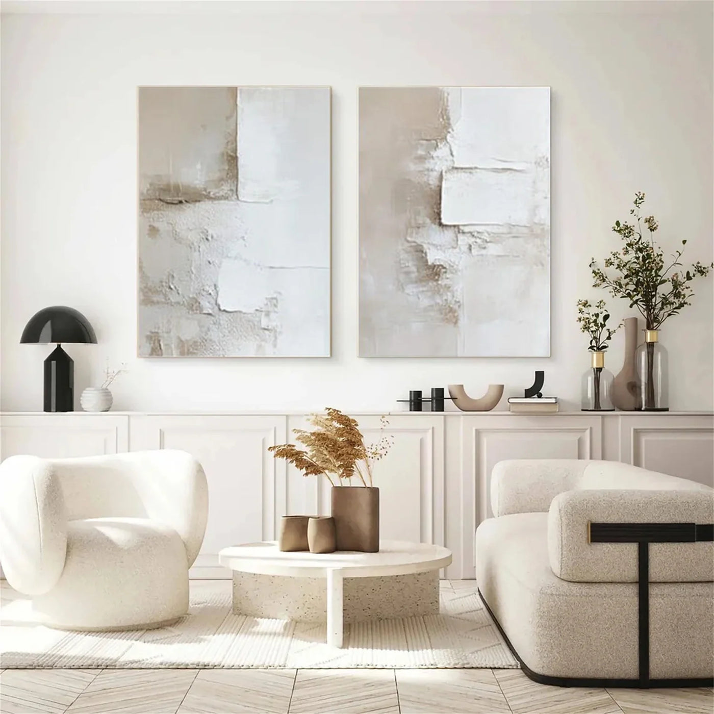 Beige and Brown Abstract Textured Wall Art Set of 2 #AT132