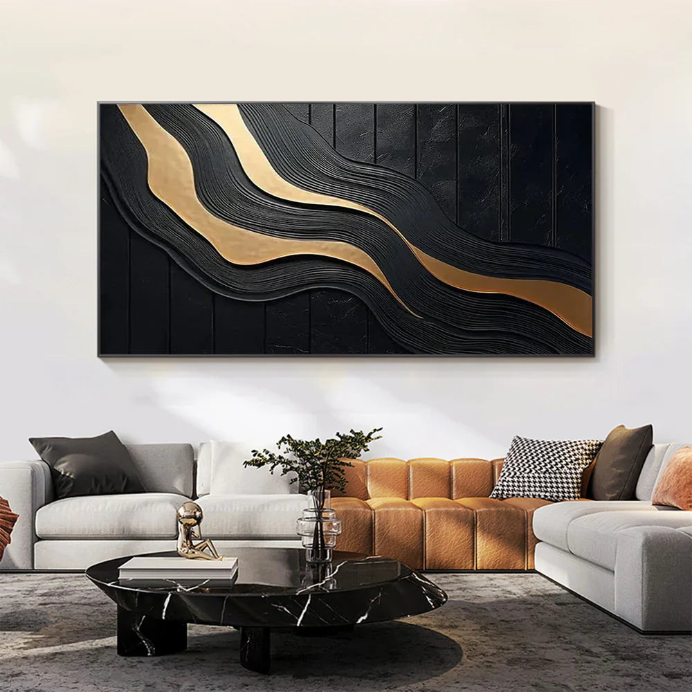Black and Gold Minimalist Textured Wall Art #MT088