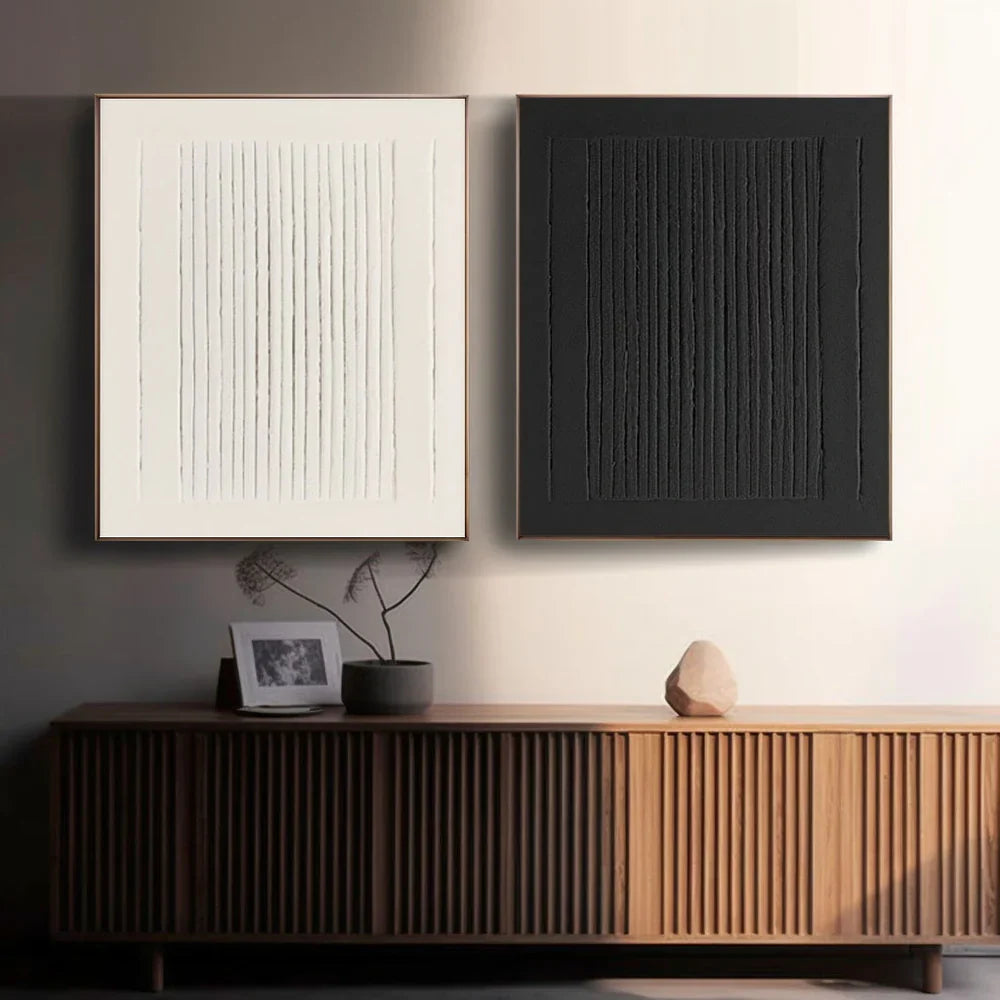 Black and White Minimalist Textured Wall Art Set of 2 #MT043
