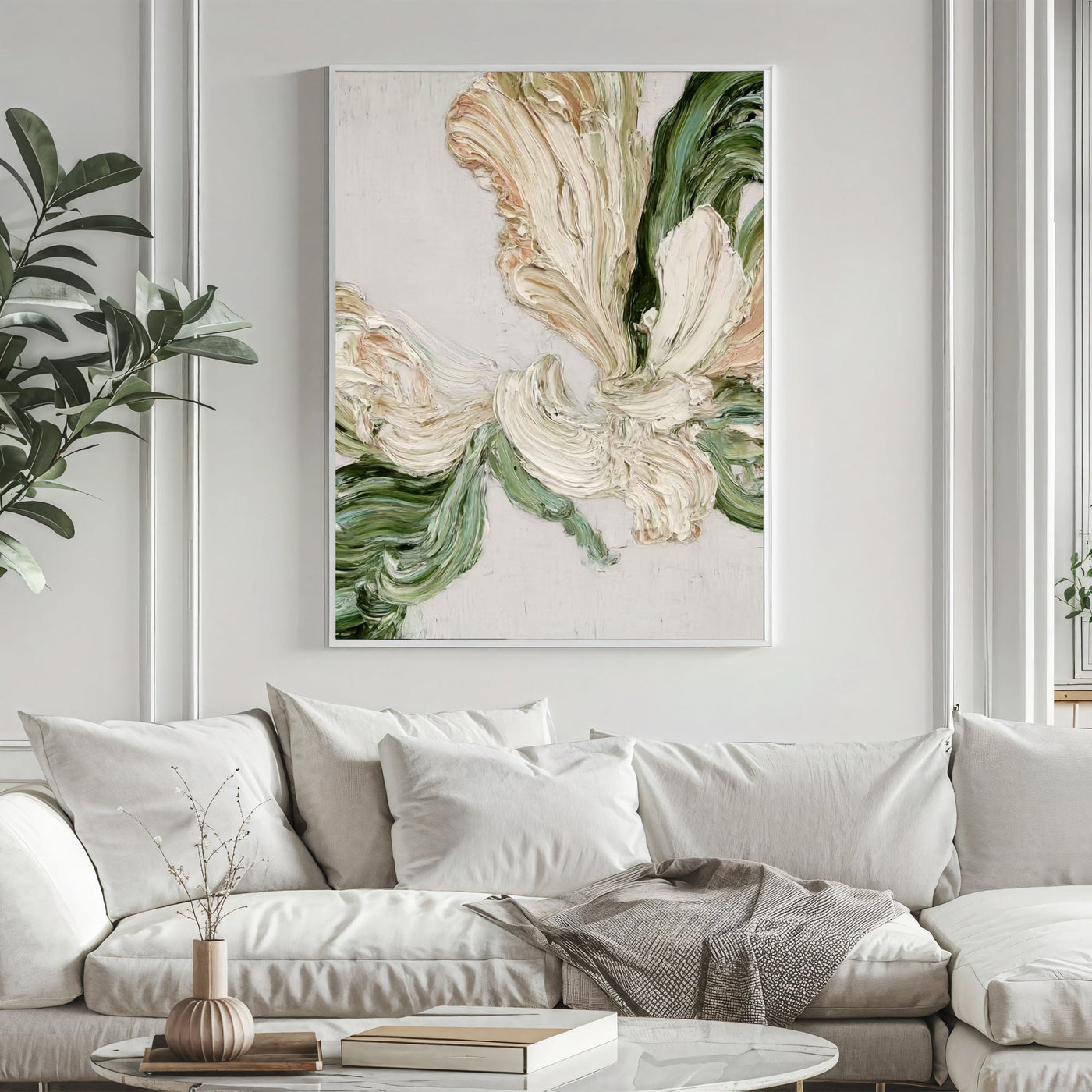Textured Floral Impasto | Cream Verdigris
