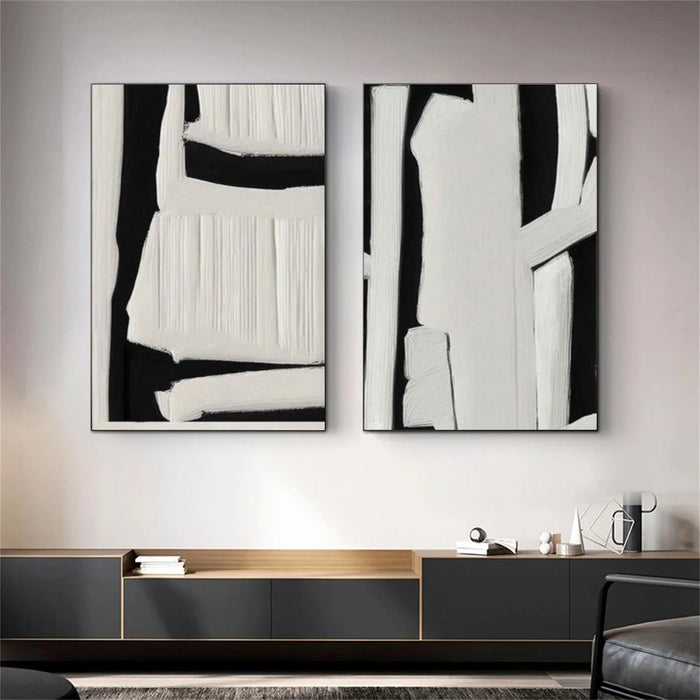 Black and White Minimalist Textured Wall Art Set of 2 #MT136