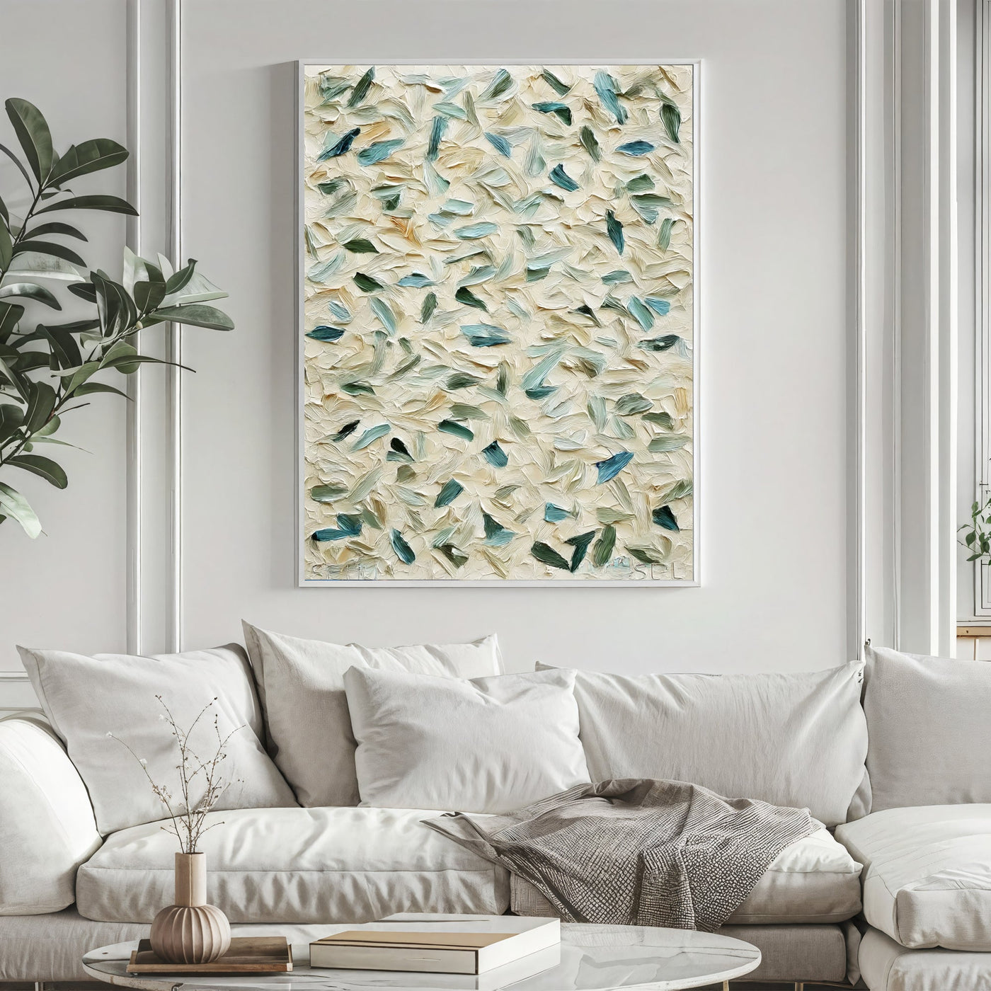 Textured Leaf Opulence | Aqua Whispers