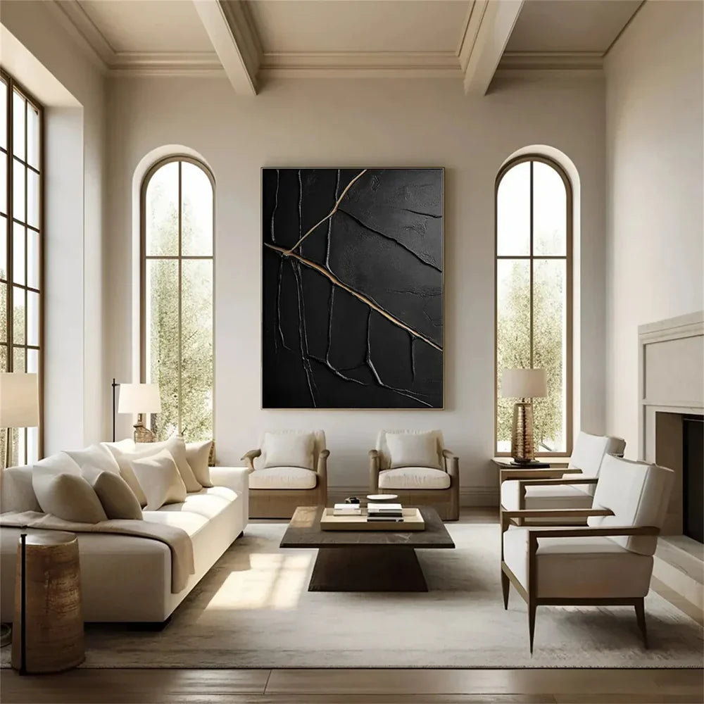 Black Minimalist Textured Wall Art #MT078