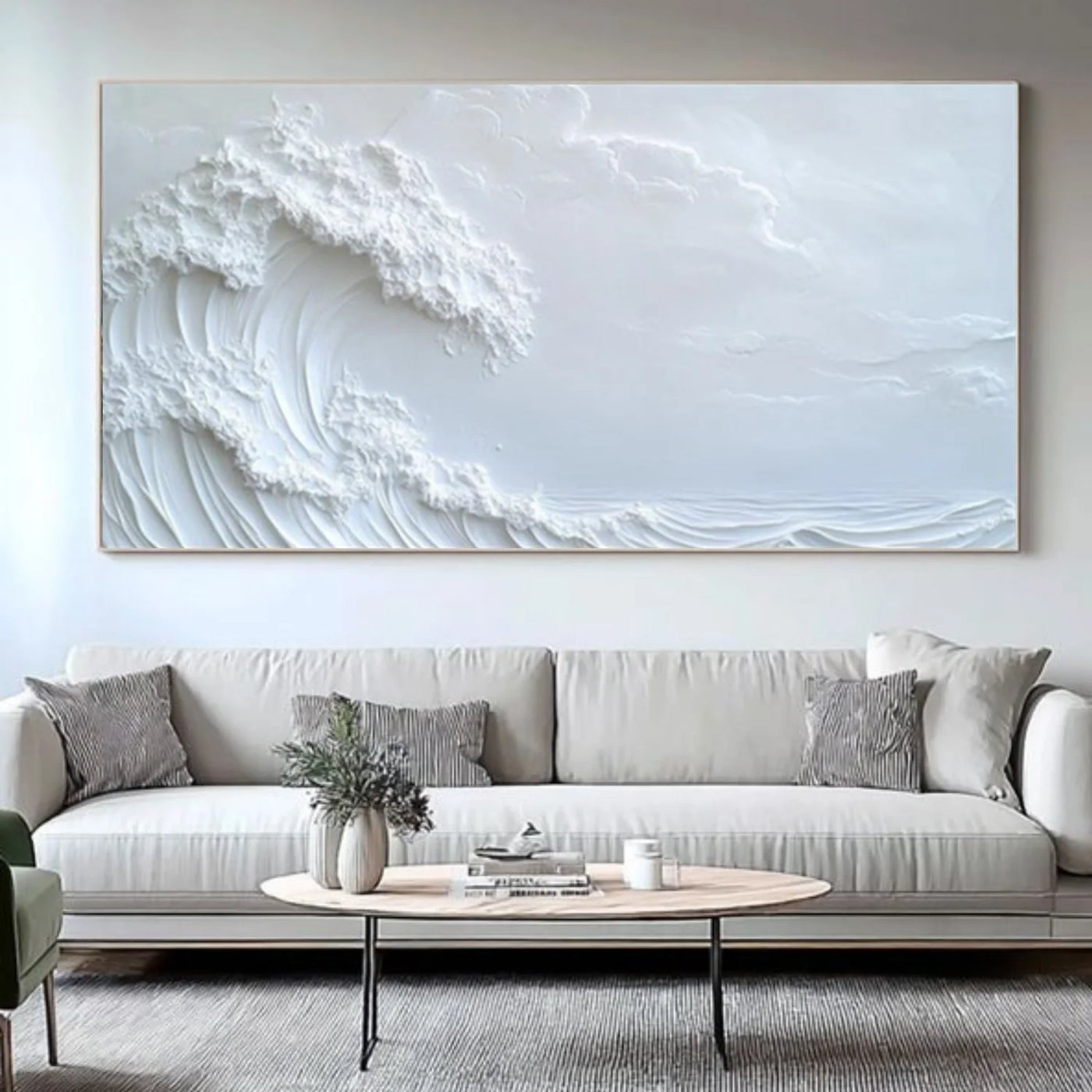 White Ocean & Sky Textured Wall Art #MO085