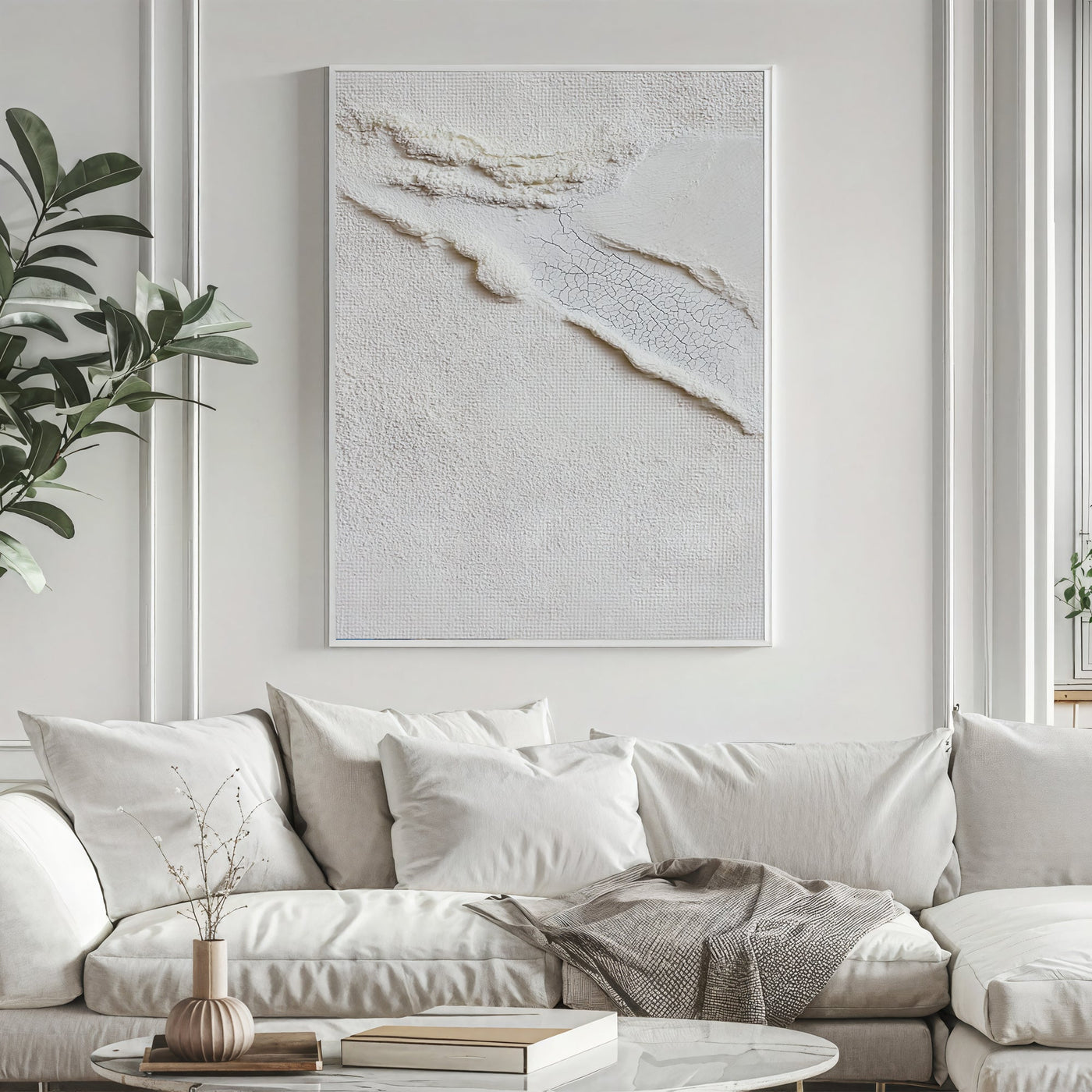 Textured White Fissures | Ivory Hues