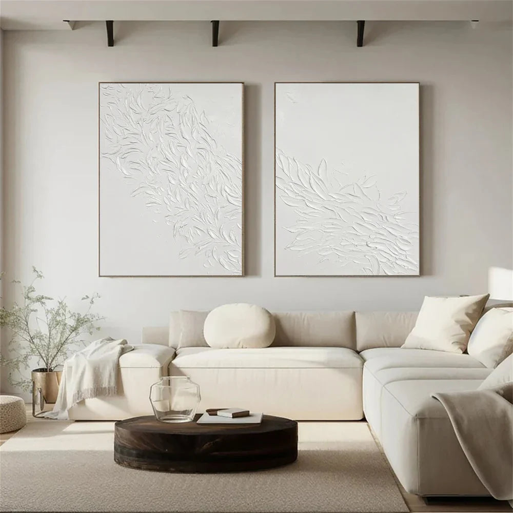 White Minimalist Textured Wall Art Set of 2 #MT057
