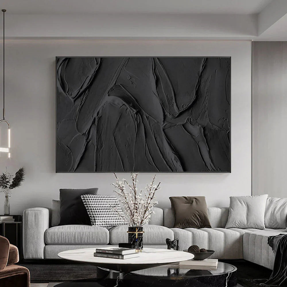 Black Minimalist Textured Wall Art #MT012