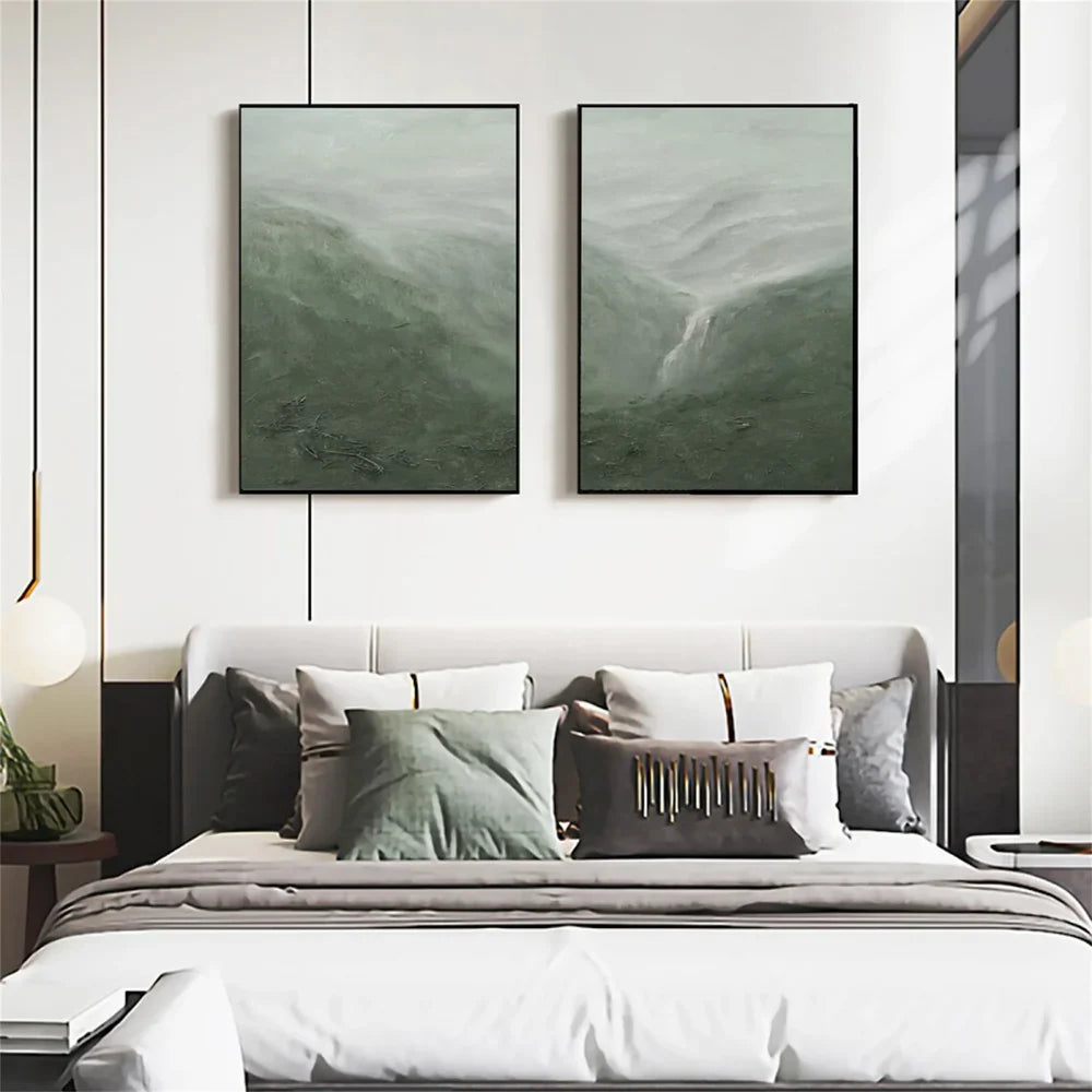 Green Abstract Textured Wall Art Set of 2 #AT003