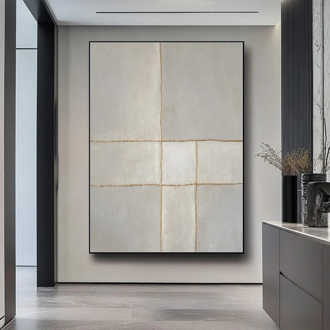 Beige and Grey Minimalist Plaster Textured Wall Art #MT142