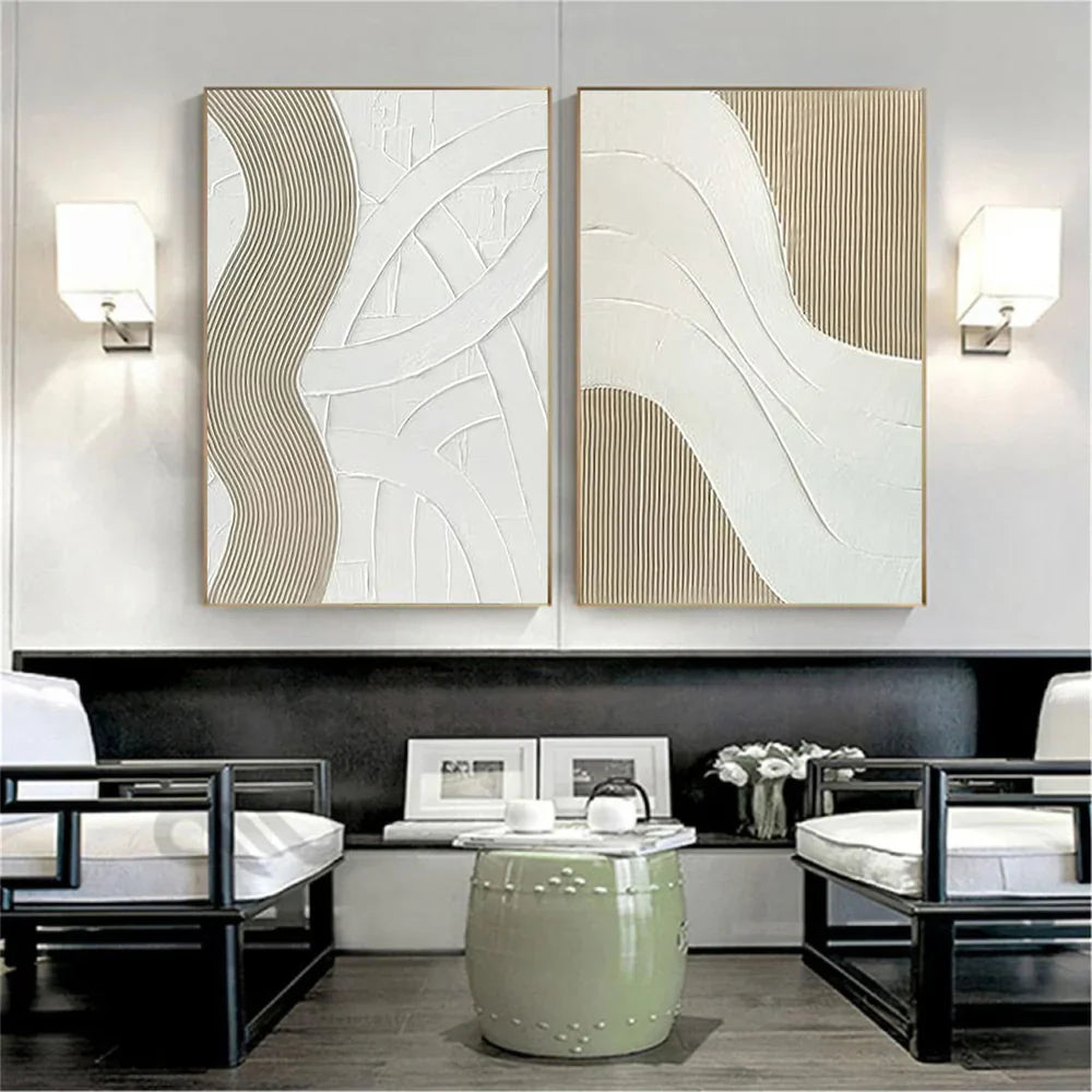 White Minimalist Textured Wall Art Set of 2 #MT028