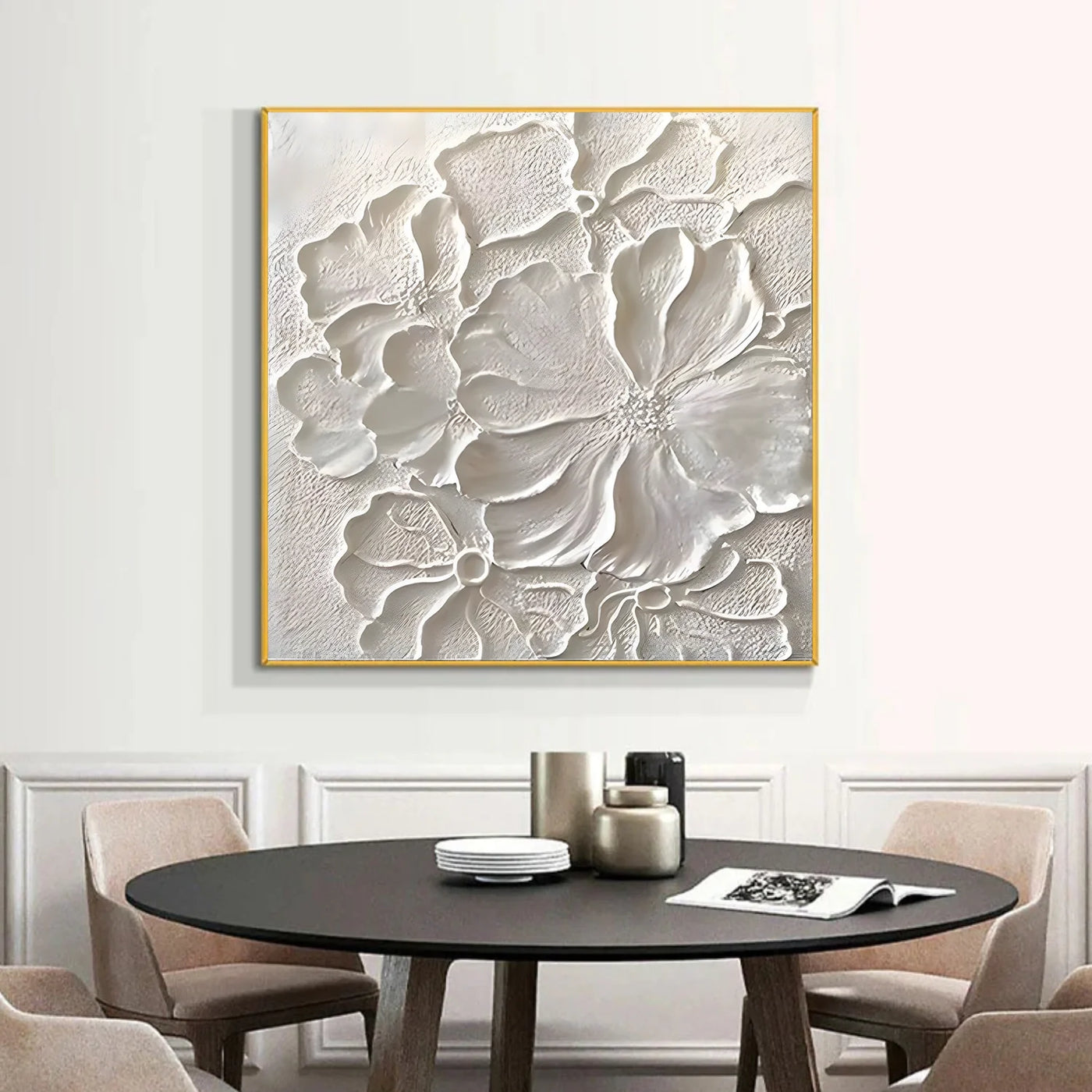 White Flower & Tree Textured Abstract Wall Art #SF056
