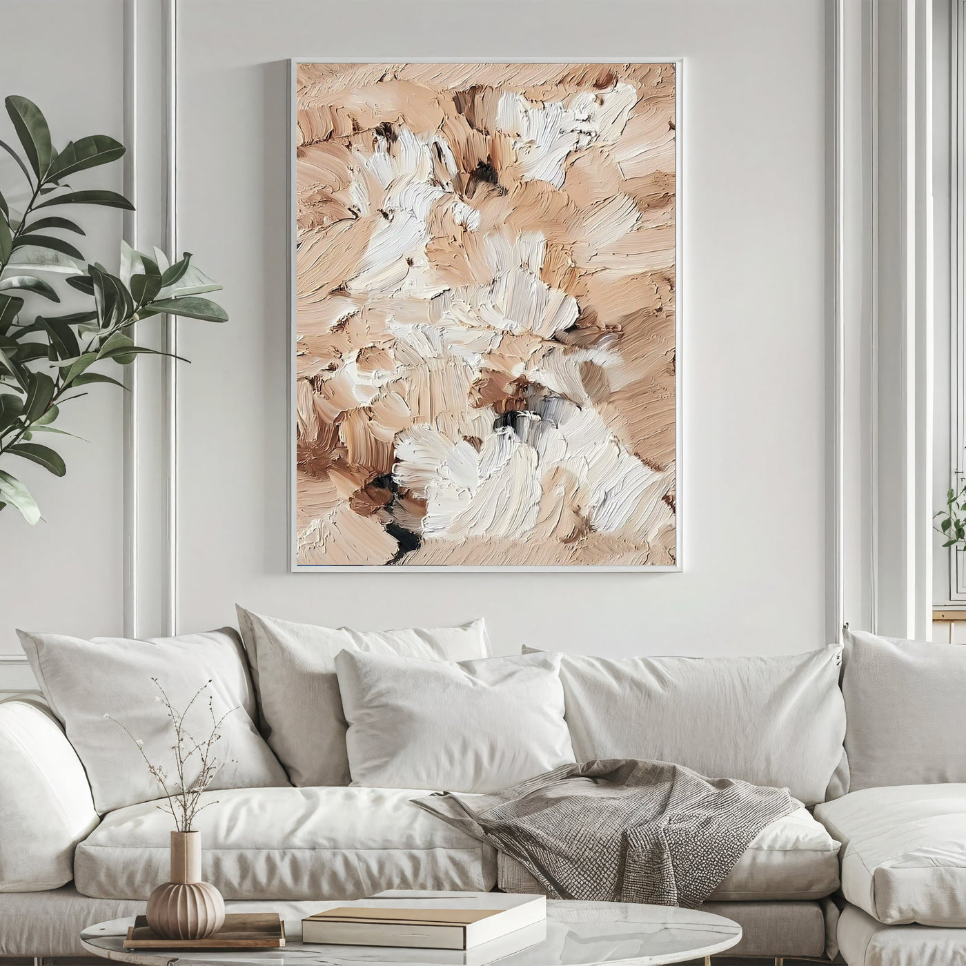 Textured Beige Flourishes | Cream Brown