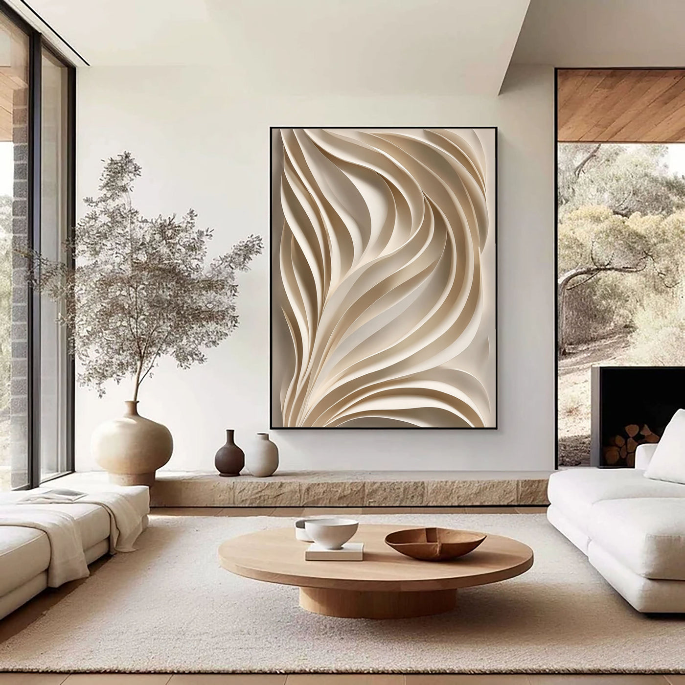 Textured Wavy Elegance | Beige Ripple