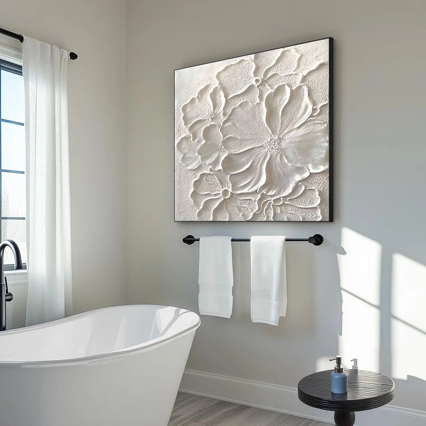 White Flower & Tree Textured Abstract Wall Art #SF056