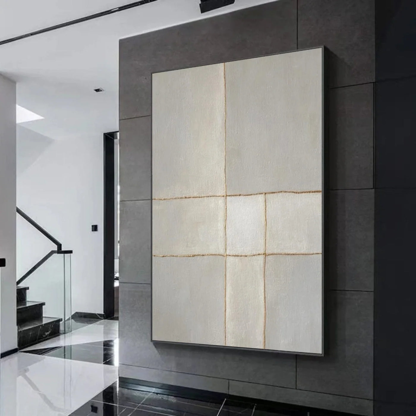 Beige and Grey Minimalist Plaster Textured Wall Art #MT142