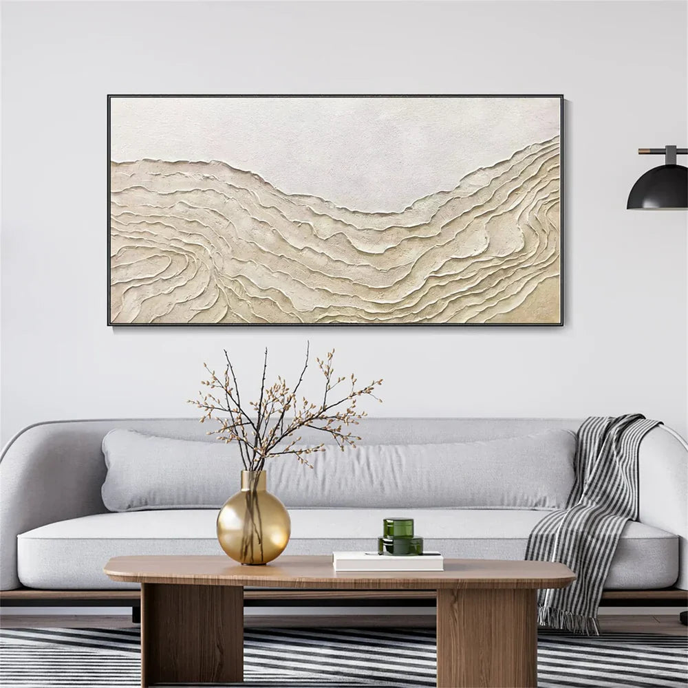 White and Beige Minimalist Textured Wall Art #MT095