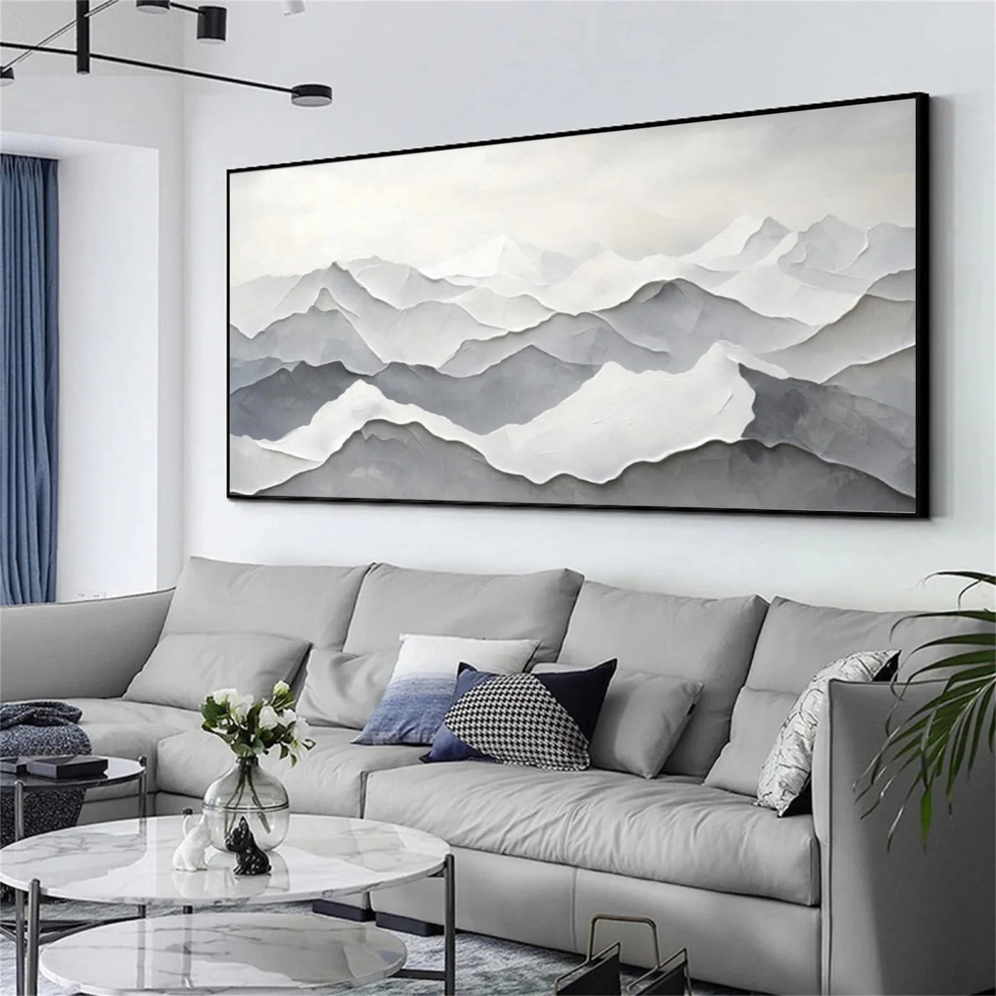 Grey and White Mountain Textured Wall Art #MS041