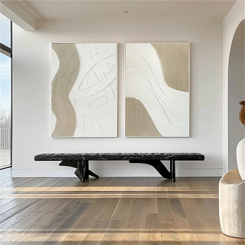 White Minimalist Textured Wall Art Set of 2 #MT028