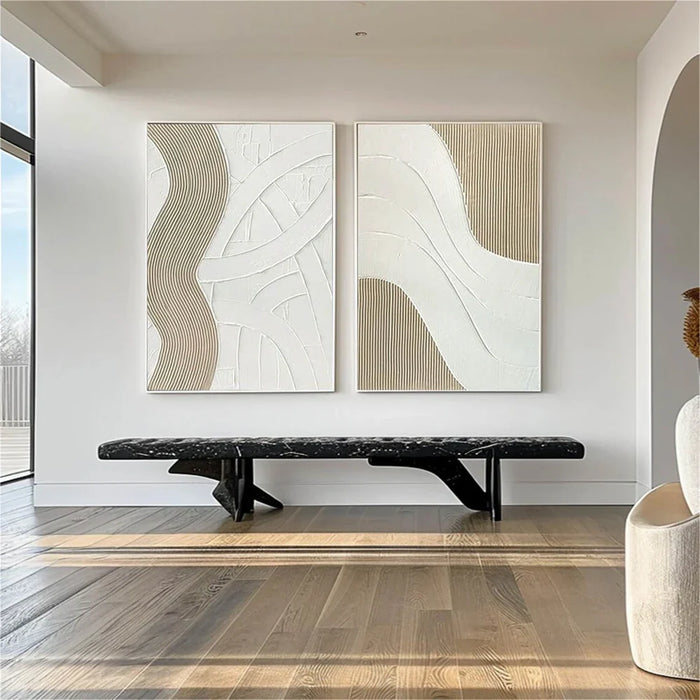 White Minimalist Textured Wall Art Set of 2 #MT028