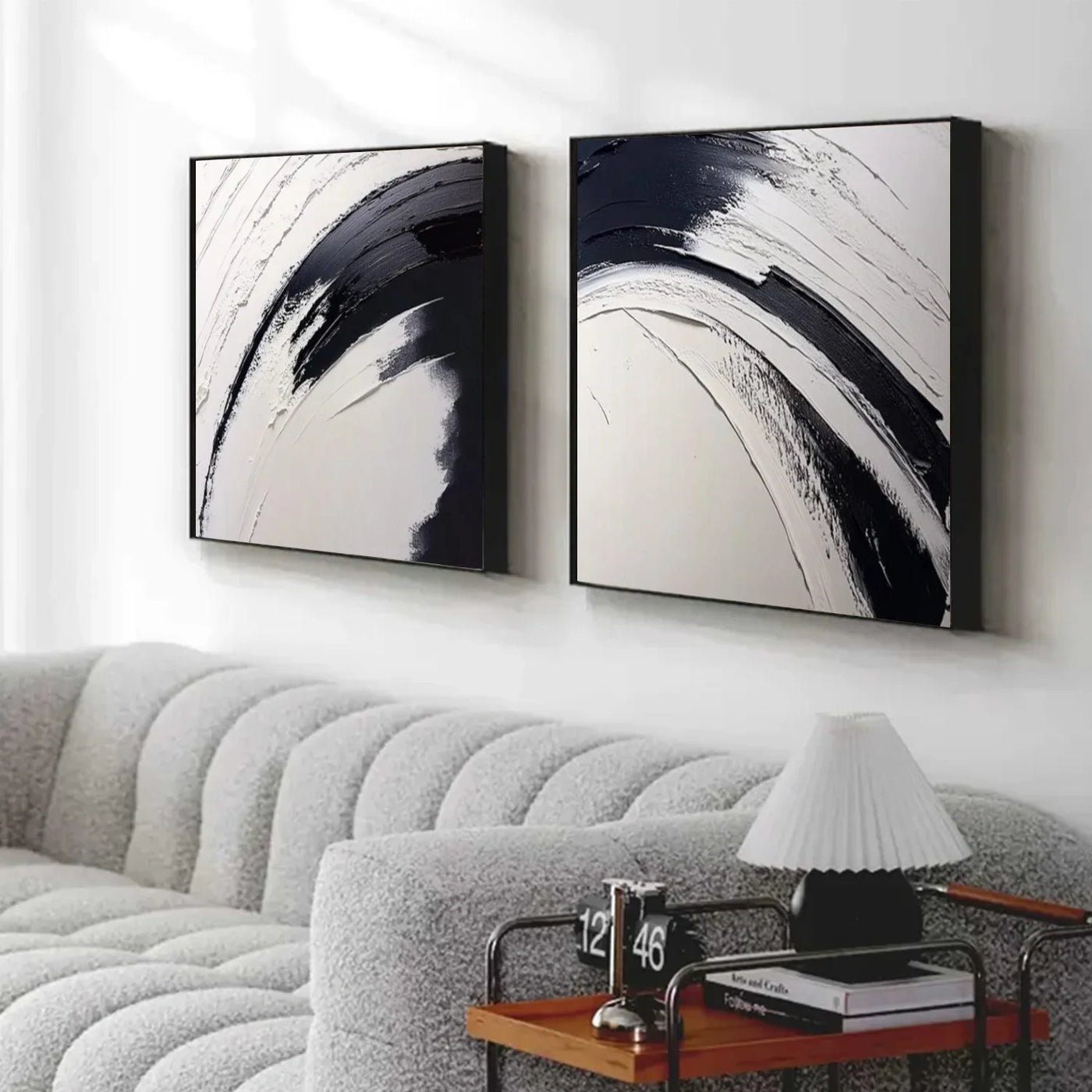 Black and White Minimalist Textured Wall Art Set of 2 #MT134
