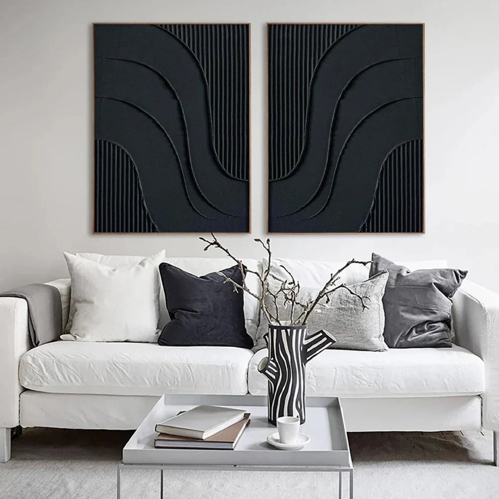 Black Minimalist Textured Wall Art Set of 2 #MT029
