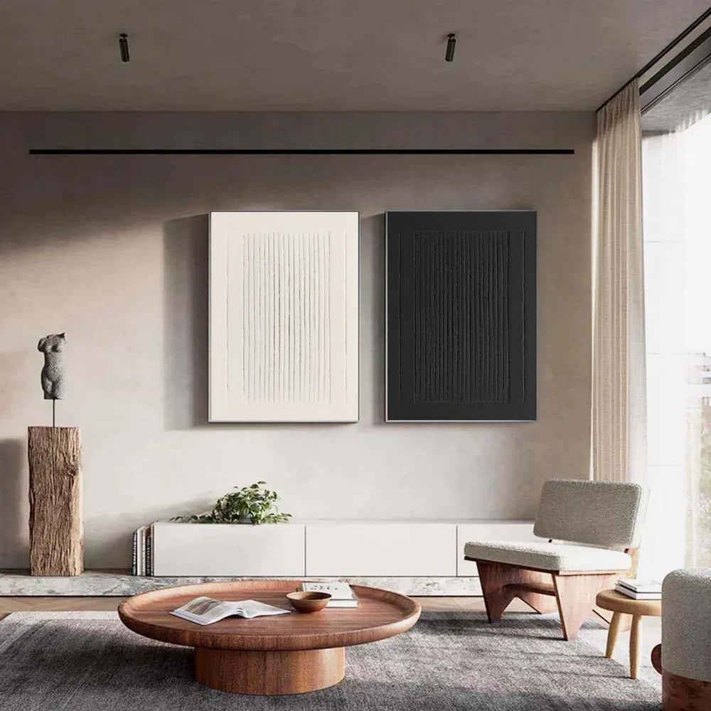 Black and White Minimalist Textured Wall Art Set of 2 #MT015