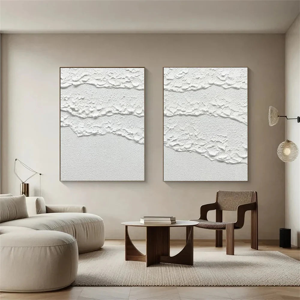 White Minimalist Textured Wall Art Set of 2 #MT075