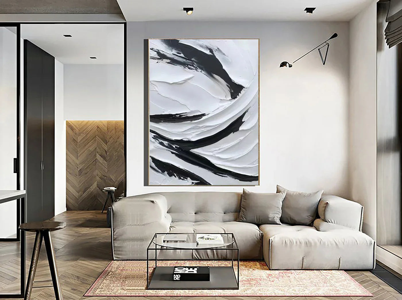 Black and White Minimalist Textured Wall Art #MT101