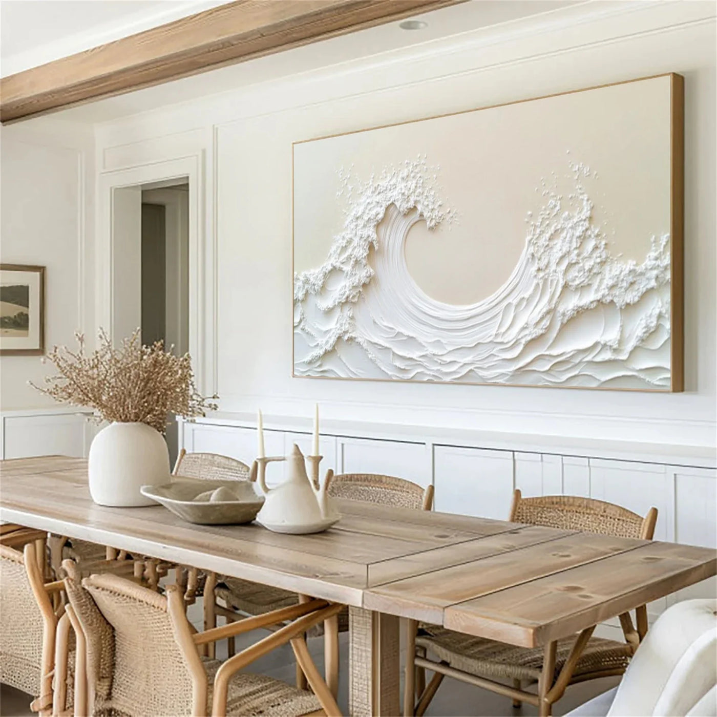 White and Beige Ocean & Sky Textured Wall Art #MO086