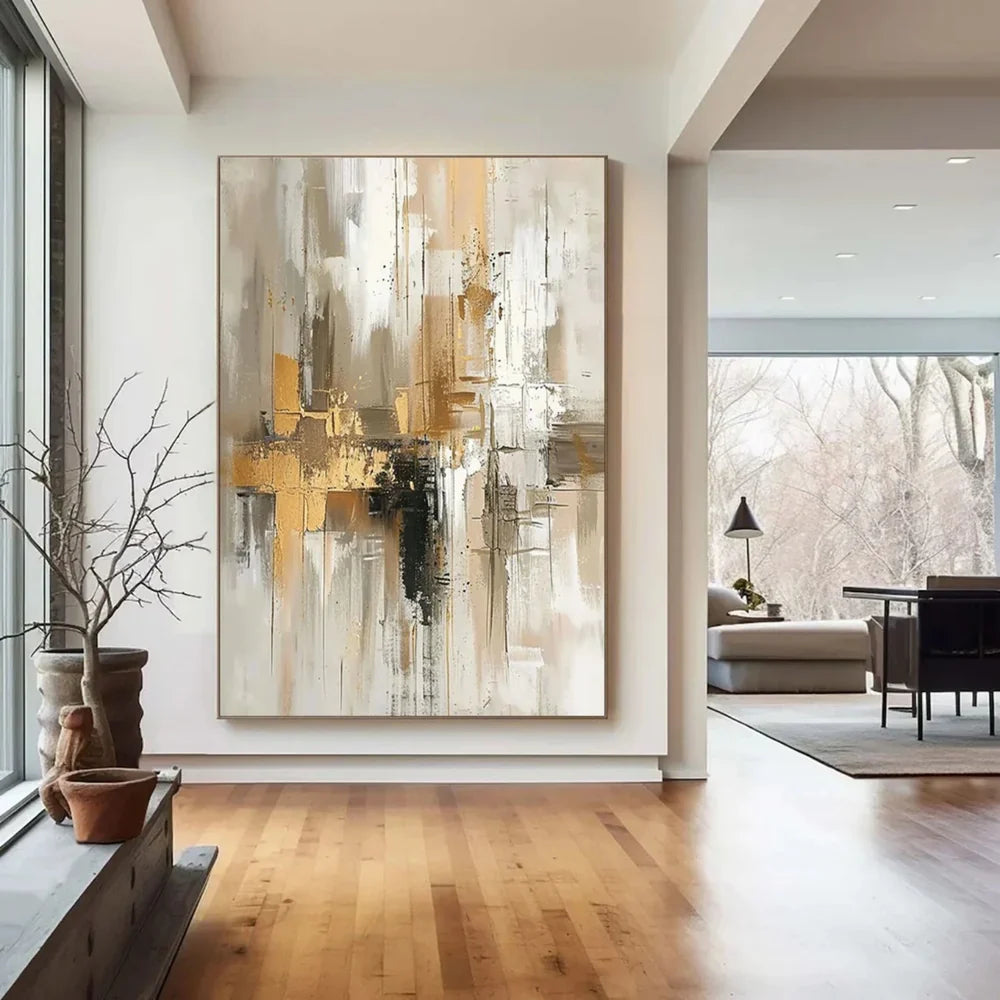 Beige and Brown Abstract Wall Art #AT001