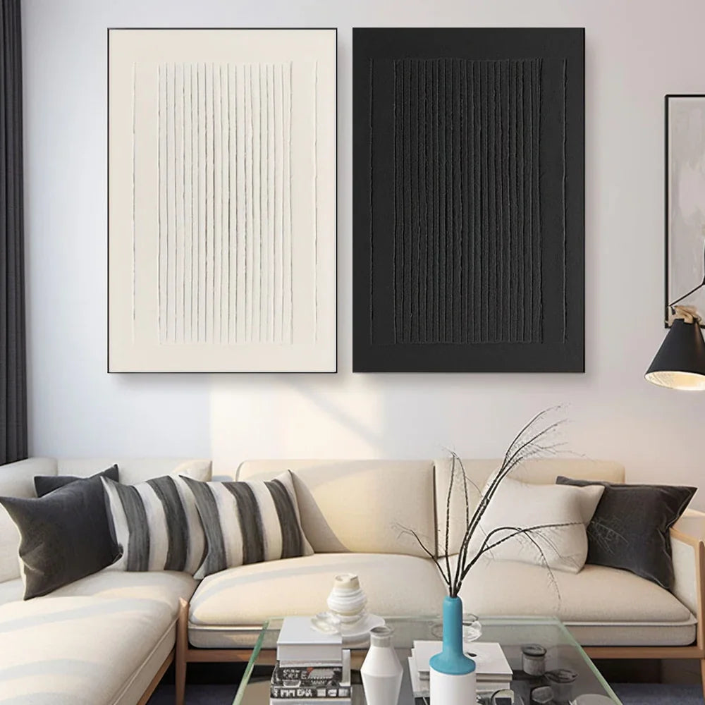 Black and White Minimalist Textured Wall Art Set of 2 #MT043