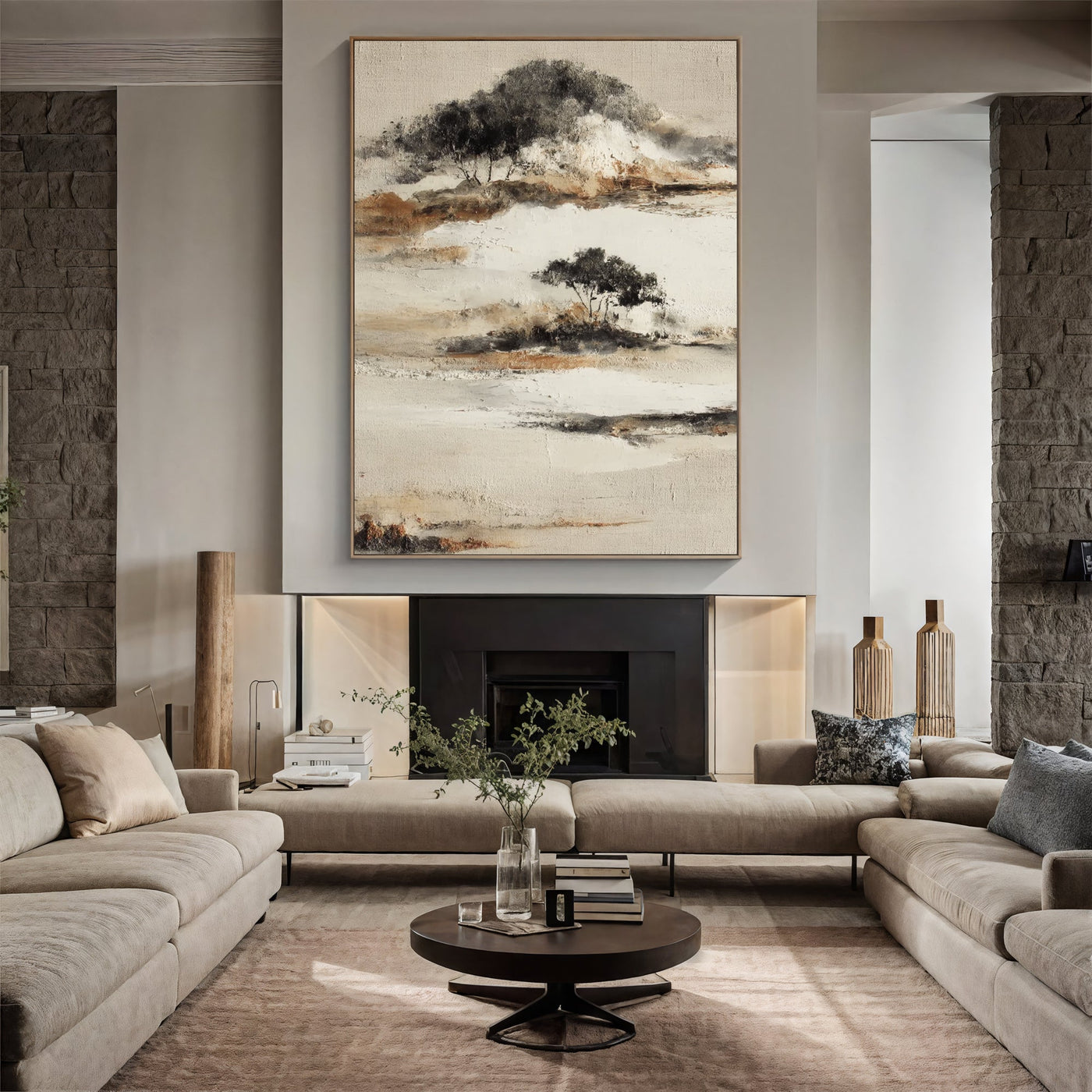 Strukturierte, ruhige Landschaft | Schwarz Beige