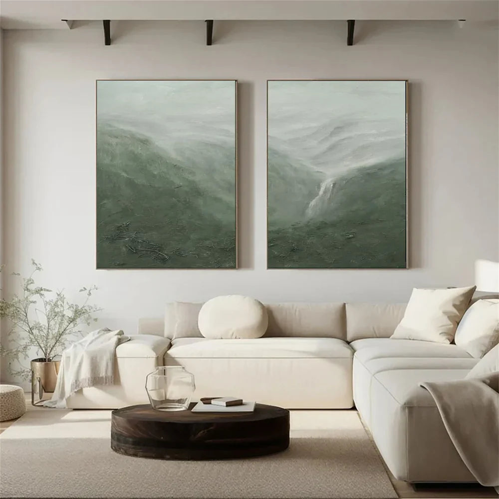 Green Abstract Textured Wall Art Set of 2 #AT003