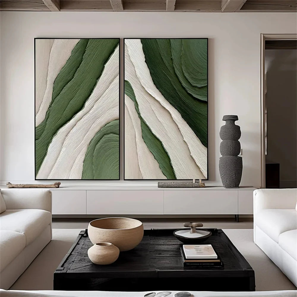Green Minimalist Textured Wall Art Set of 2 #MT038