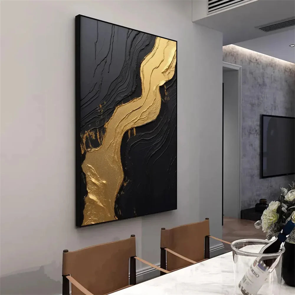 Black and Gold Minimalist Textured Wall Art #MT090