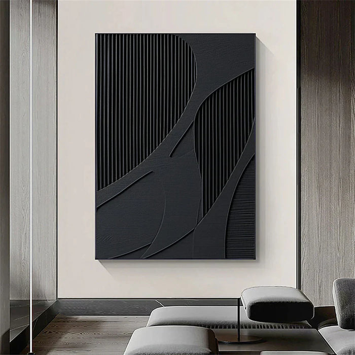 Black Minimalist Textured Wall Art #MT047