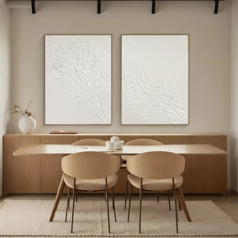 White Minimalist Textured Wall Art Set of 2 #MT057