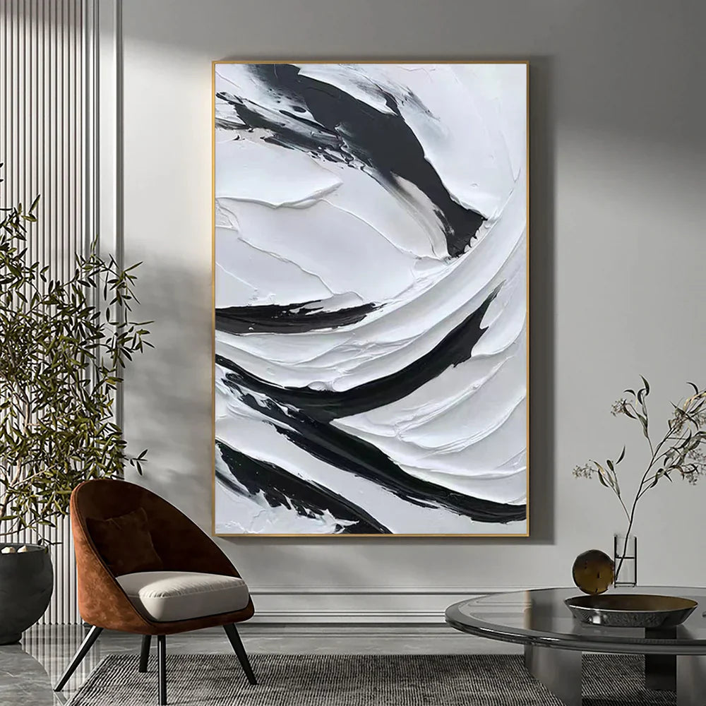 Black and White Minimalist Textured Wall Art #MT101