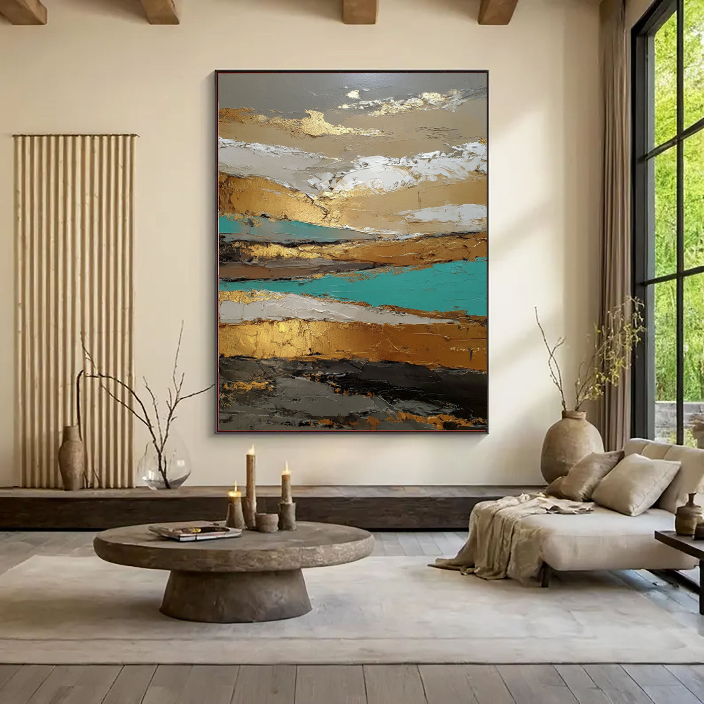 Textured Gilded Horizon | Teal Accents